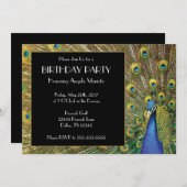 エキゾチックかわいらし孔雀フォト誕生日 招待状 (正面/裏面)