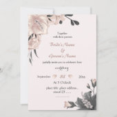 エキゾチックでほこりっぽいピンク色の濃結婚灰色の花 招待状 (正面)