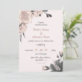 エキゾチックでほこりっぽいピンク色の濃結婚灰色の花 招待状 (スタンド正面)