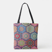 エキゾチックでカラフルな花の六角形のキルトHexie Boho トートバッグ (裏面)