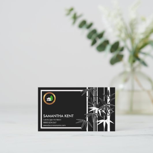 エキゾチックで創造的な黒竹の造園家 名刺 (スタンド正面)