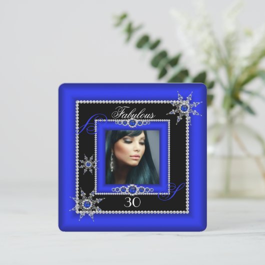 エキゾチックで素晴王室のらしいブルーシルバースノーフレーク写真 招待状 (スタンド正面)