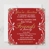 エキゾチックで赤いろうけつ染めのダマスク織のバースデーパーティ招待状 招待状 (裏面)