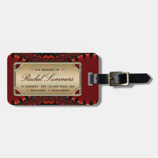 エキゾチックで赤いレースのフラクタルのカスタムな荷物IDは付きます ラゲッジタグ (正面横)