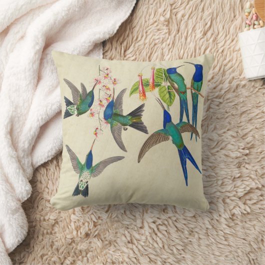 エキゾチックで青いハチドリの鳥の花の装飾用クッション クッション (ブランケット)