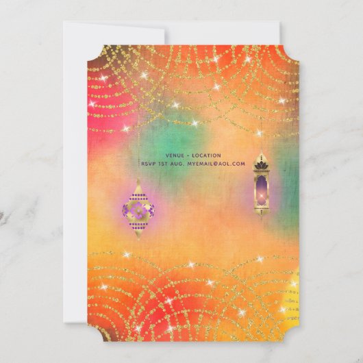 エキゾチックなアラビアンナイトパーティーストリングライトランタン 招待状 (裏面)