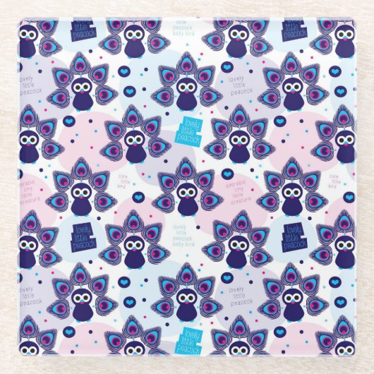 エキゾチックなインドの孔雀パターン ガラスコースター (正面)