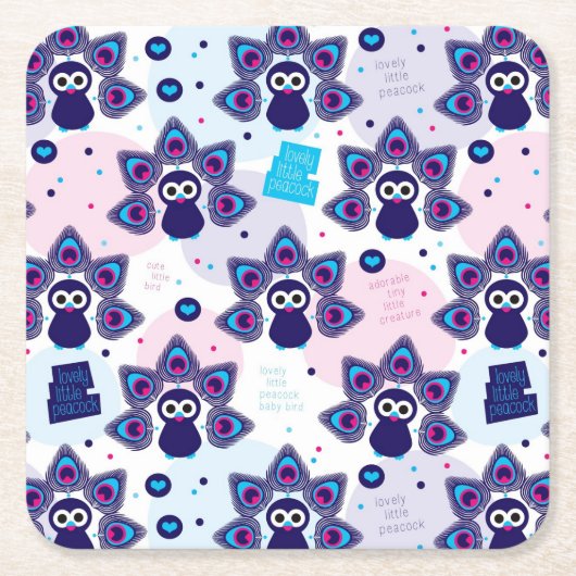 エキゾチックなインドの孔雀パターン スクエアペーパーコースター (正面)