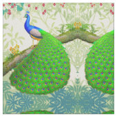 エキゾチックなインドの青い孔雀の生地 ファブリック (クローズアップ)