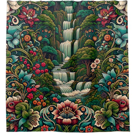 「エキゾチックなウォーターフォーブヘイブン」 シャワーカーテン (正面)