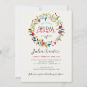 エキゾチックなウッドランドワイルドフラワーリースブライダルシャワー 招待状 (正面)
