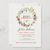 エキゾチックなウッドランドワイルドフラワーリースベビーシャワー 招待状 (正面)