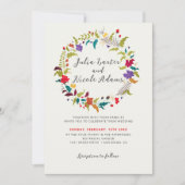 エキゾチックなウッドランドワイルドフラワーリース結婚写真 招待状 (正面)