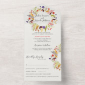 エキゾチックなウッドランドワイルドフラワー結婚リース オールインワン招待状 (内側)