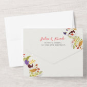 エキゾチックなウッドランドワイルドフラワー結婚リース オールインワン招待状 (裏面)