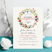 エキゾチックなウッドワイルドフラワーリースウェディングレセプション 招待状