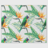 エキゾチックなオウムとオレンジ色の花 ラッピングペーパー (フラット)