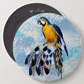 エキゾチックなオウムの鳥のトーンの羽の贈り物 缶バッジ (正面&裏面)