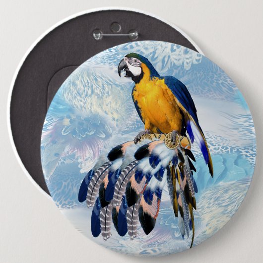 エキゾチックなオウムの鳥のトーンの羽の贈り物 缶バッジ (正面&裏面)