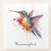 エキゾチックなカラフルハミングバードのカスタマイズ ガラスコースター (正面)