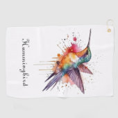 エキゾチックなカラフルハミングバードのカスタマイズ ゴルフタオル (横)