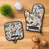 エキゾチックなキッチン:アフリカの動物のパターン 鍋つかみ&鍋敷きセット (トップダウン)