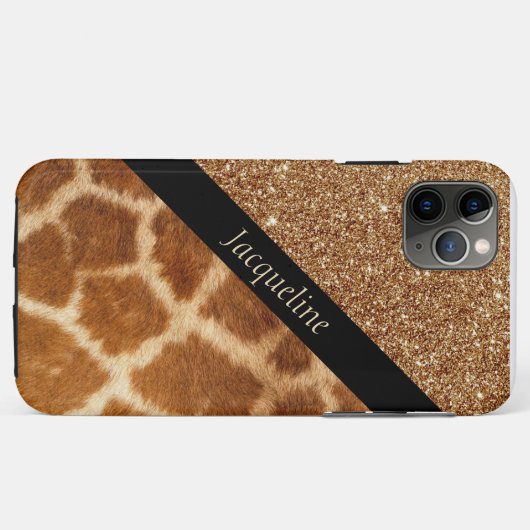 エキゾチックなキリンの毛皮と茶色のグリッターグラム Case-Mate iPhoneケース (裏面(横))