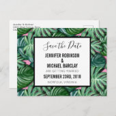 エキゾチックなグリーンのトロピカルリーフパターン　Save the Date 案内ポストカード (正面/裏面)