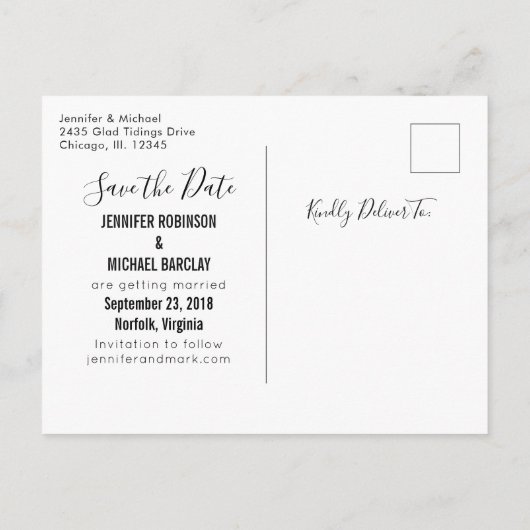 エキゾチックなグリーンのトロピカルリーフパターン　Save the Date 案内ポストカード (裏面)