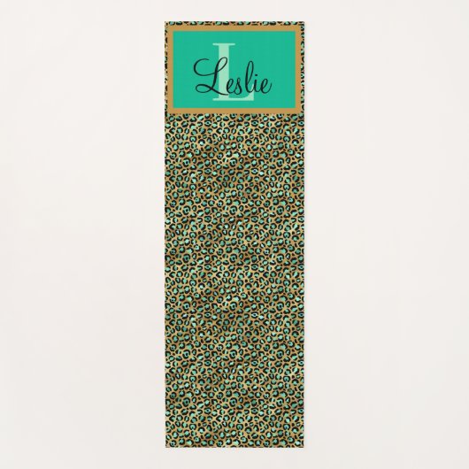 エキゾチックなグリーン金ゴールドブラックヒョウモノグラムのプリント ヨガマット (正面)