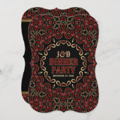 エキゾチックなゴシックダークエレガンスレッド金ゴールドディナーパーティー 招待状 (正面/裏面)