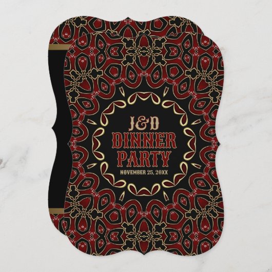 エキゾチックなゴシックダークエレガンスレッド金ゴールドディナーパーティー 招待状 (正面/裏面)