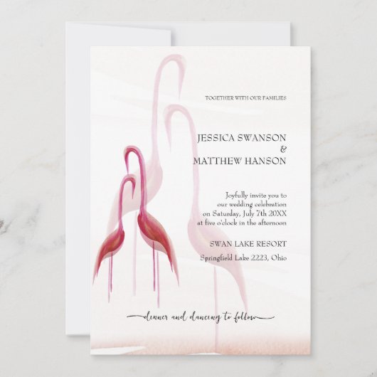 エキゾチックなゴールデンピンクフラミンゴ 招待状 (正面)