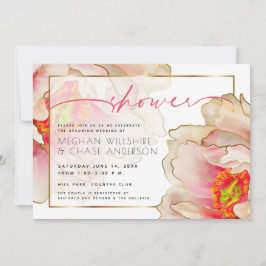 エキゾチックなサンゴバラ牡丹カップルのシャワー 招待状