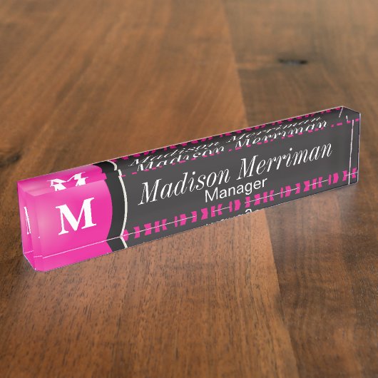 エキゾチックなショッキングピンクのシマウマ動物は|を個人化なります縞で飾ります デスクネームプレート (側面)