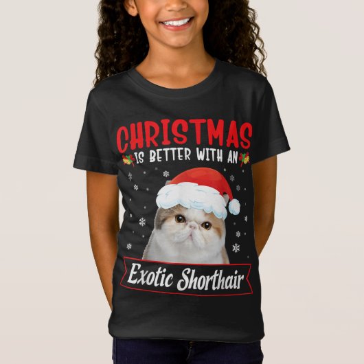 エキゾチックなショートヘアの猫Mはクリスマスが良い Tシャツ (正面)