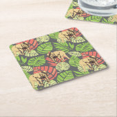 エキゾチックなジャングルの葉および象2 スクエアペーパーコースター (アングル)