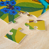 エキゾチックなジャングルの鳥と野草のイラストレーション ジグソーパズル (側面)