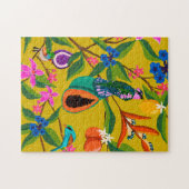 エキゾチックなジャングルの鳥と野草のイラストレーション ジグソーパズル (横)