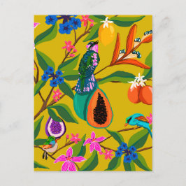 エキゾチックなジャングルの鳥と野草のイラストレーション ポストカード