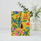 エキゾチックなジャングルの鳥と野草のイラストレーション ポストカード (スタンド正面)