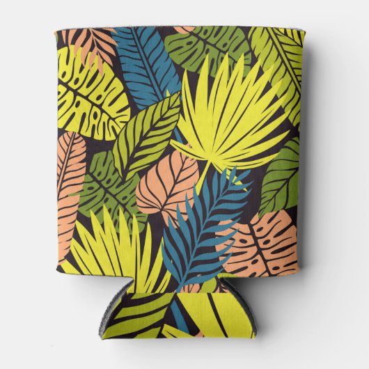 エキゾチックなジャングル植物のシームレスなパターン 缶クーラー (正面)