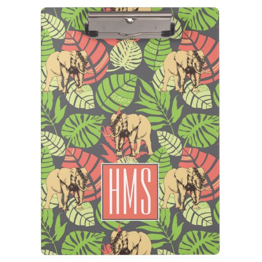 エキゾチックなジャングル葉および象|のモノグラム クリップボード (正面)