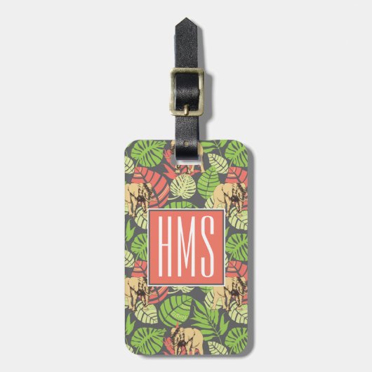 エキゾチックなジャングル葉および象|のモノグラム ラゲッジタグ (正面縦)