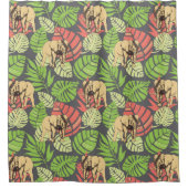 エキゾチックなジャングル葉および象 シャワーカーテン (正面)