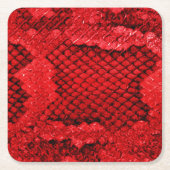 エキゾチックなスネークスキンアニマルプリントパタモダンーン赤 スクエアペーパーコースター (正面)