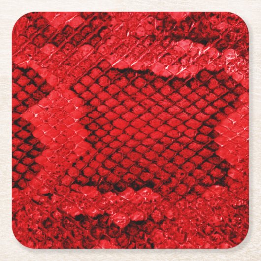エキゾチックなスネークスキンアニマルプリントパタモダンーン赤 スクエアペーパーコースター (正面)