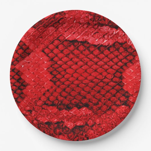 エキゾチックなスネークスキンアニマルプリントパタモダンーン赤 ペーパープレート (正面)