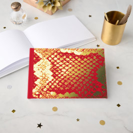 エキゾチックなスネークスキンプリントテクスチャパターンレッド金ゴールド ゲストブック