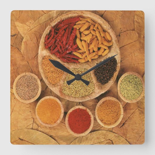 エキゾチックなスパイス スクエア壁時計 (正面)
